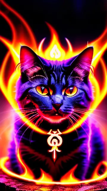 Maniacal cat in flames.

 in angelcore style