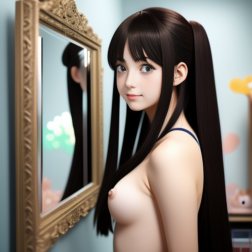 No nsfw, 19 year old 5 years post op grs ba and ffs trans mtf girl, mirror selfie, anime, studio gibhli, adventurer outfit in anime style