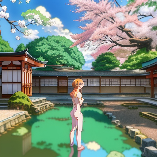 Nude girl urinating in anime style