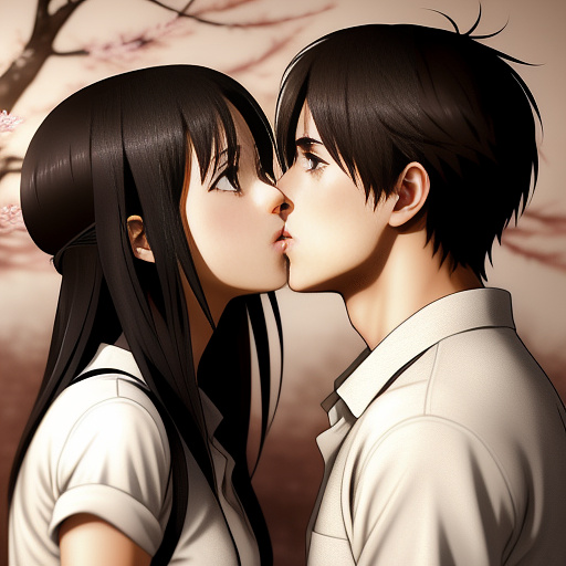 Eren and mikasa of attack on titan kissing in anime style