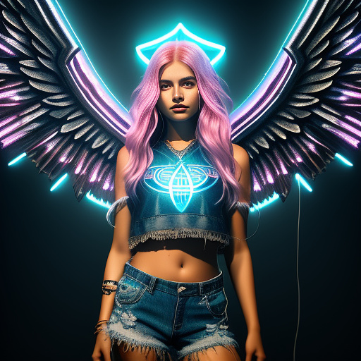 Teenage girl in crop top and jean shorts in angelcore style