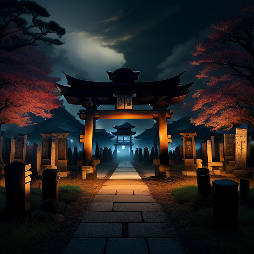 Dark haunted graveyard in anime style