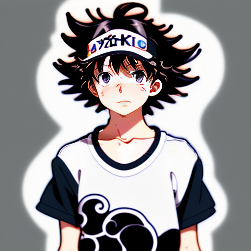 Cute curly haired boy with white background and cute black hair in anime style