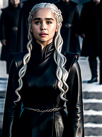 Daenerys targaryen in a highneck black coat  in custom style