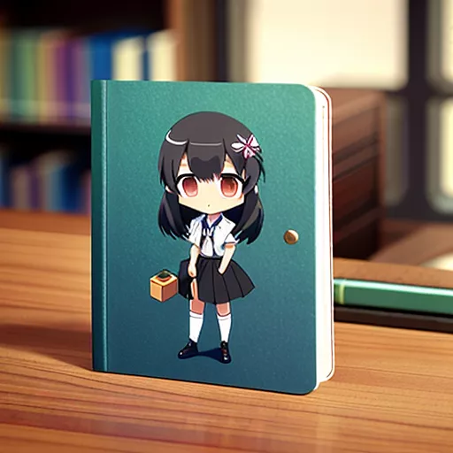 Empty notebook on wooden desk in anime style