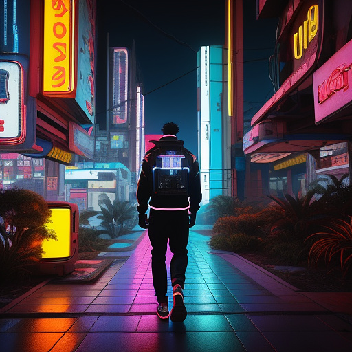 Black man with hand in white man's pocket  in cyberpunk style