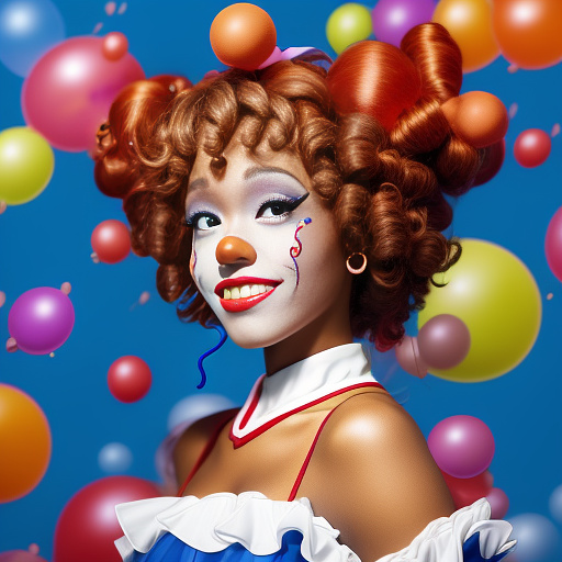 Whitney houston is dressed as a clown with clown make-up. in anime style