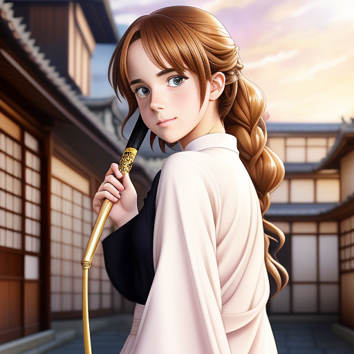 Emma watson holding a wand in anime style