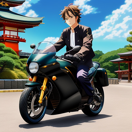 A man on a motorcycle in anime style