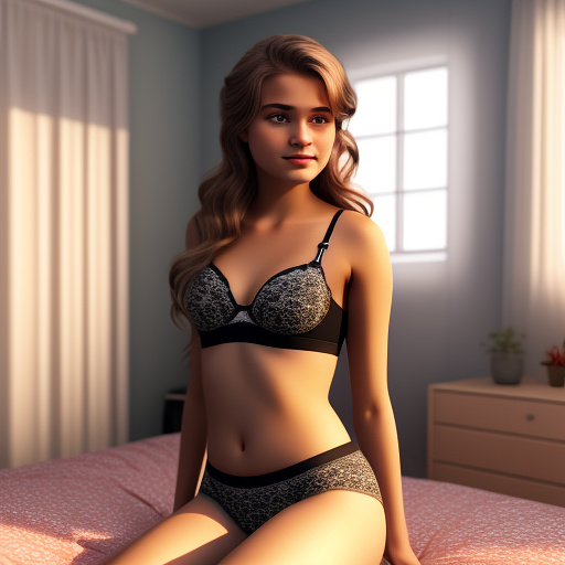 Ultra realistic in my room a cute 16 year old german girl in sexy underwear is sitting on my bed in custom style
