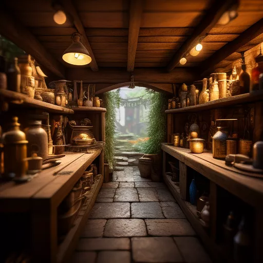 Medieval tinker's workshop in disney 3d style