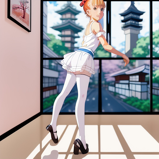 A ballet girl dressed in thick white pantyhose and dancing clothes is kidnapped by a boy and brought home for training and sex. in anime style