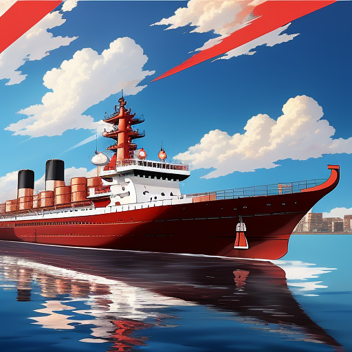 A huge majestic red ship
 with red flags in anime style

 in anime style