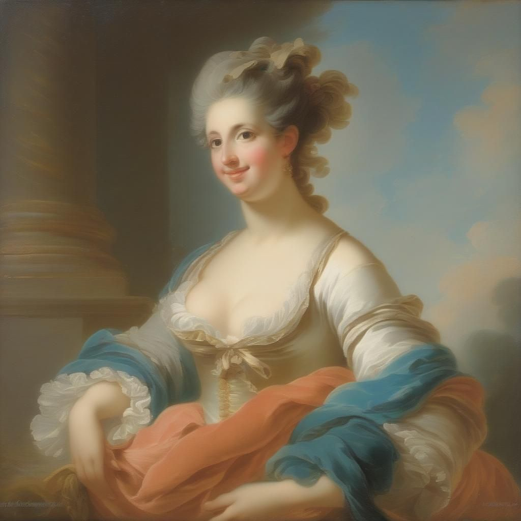 Woman with bra and shows nippels in rococo style