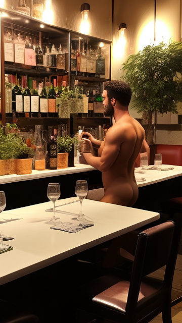 2 naked gays in italian restaurant.  in custom style