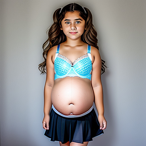 Pregnant 13-year-old girl wearing a only a skirt and bra while showing her big belly to the camera in custom style