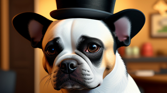 Dog wearing a top hat in disney 3d style