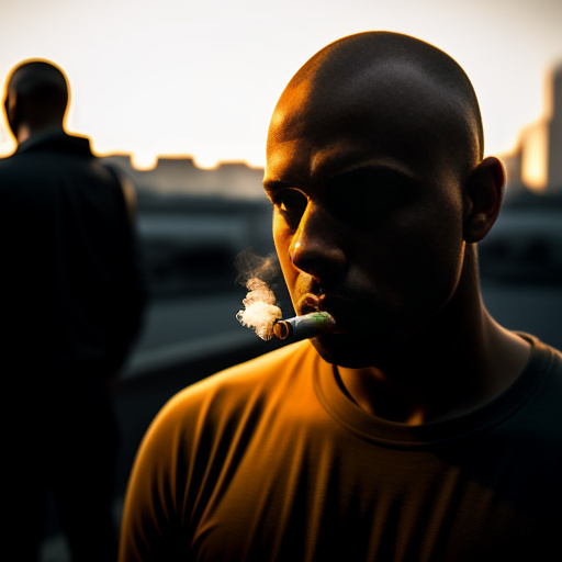 A skinhead smoking a cigarette in sci-fi style
