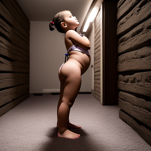 Ultra realistically a 9 year old girl tied up in the basement a 40 year old man his penis penetrates into her vagina detailed side view in custom style
