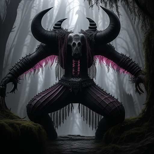 The manavore is 10 feet tall and nearly as wide. its legs are extremely squat and sturdy, and its arms extend all the way from its broad shoulders to the ground, terminating in vicious clawed hands. its head has four horns. it has four eyes and no mouth. in the middle of its face is a tiny slimy hole. out of this orifice comes a glistening pinkish and wormlike proboscis. in gothic style