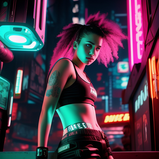 Girl getting belly punched in cyberpunk style