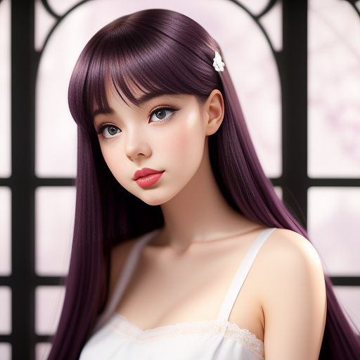 Neko with pale skin, purple lip stick on looking to her left in anime style