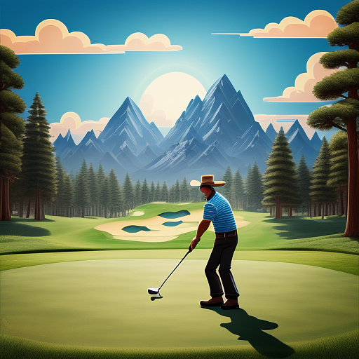 A cowboy playing golf in disney painted style