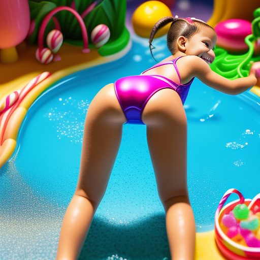 9 year old swimsuit bending over from behind in a sexy way  in kids painted style