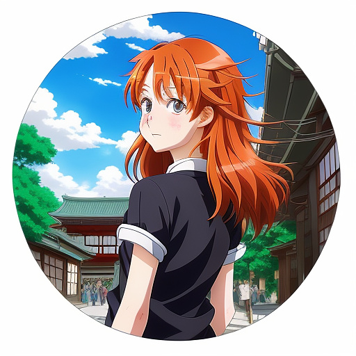 S girl with red hair  in anime style