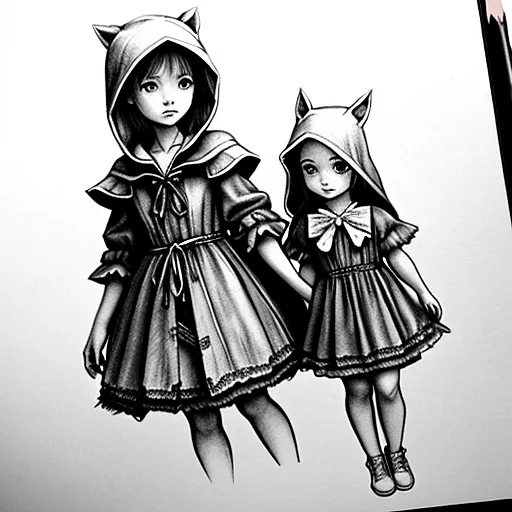 Little red riding hood's kids
 in pancil style