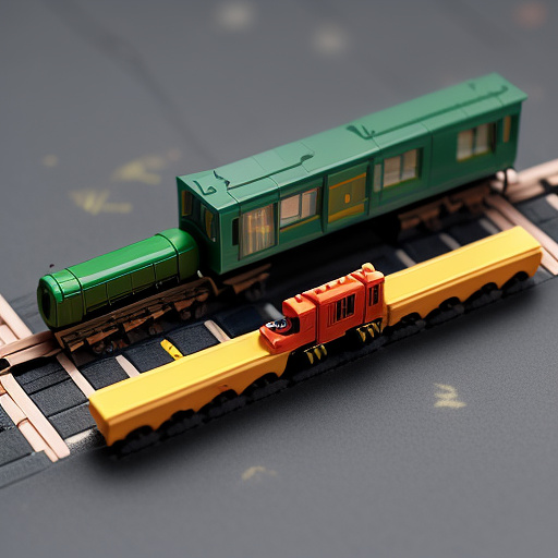 A cat playing with a small train toy in anime style