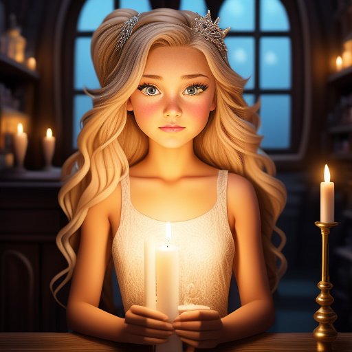 A girl blond and candle  in disney painted style