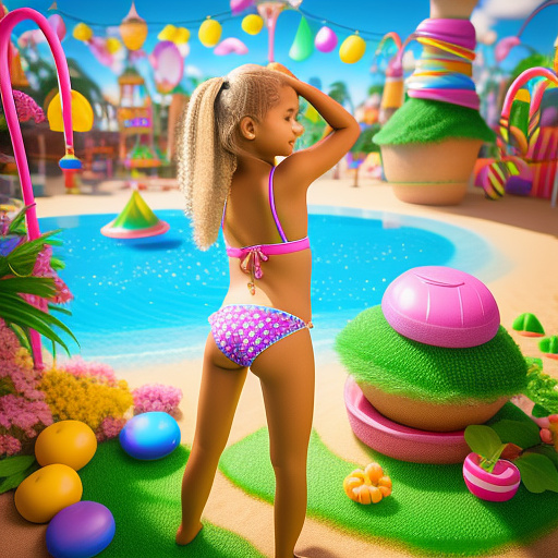 12 year old girl with blonde hair in thong bikini showing her butt


 in kids painted style