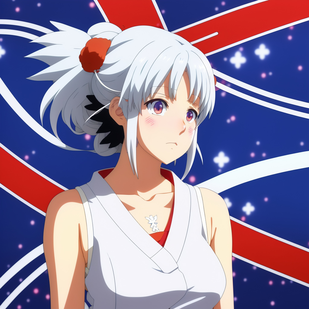 Anime girl with white hair and red swabs in anime style